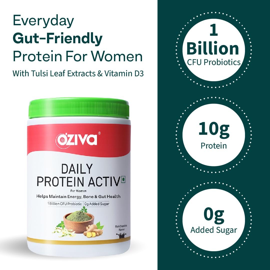 OZiva Daily Protein Activ For Women, For Better Energy, Bone Health & Hormonal Balance, With Clean Protein, Tulsi, & Probiotics for Better Protein Absorption (C