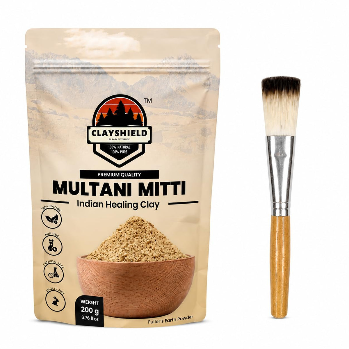 100% Pure Multani Mitti Powder 200g with Free Wooden Brush | Fuller's Earth Face Pack | Deep Cleansing, Oil Control & Natural Glow | Ayurvedic Skincare for All