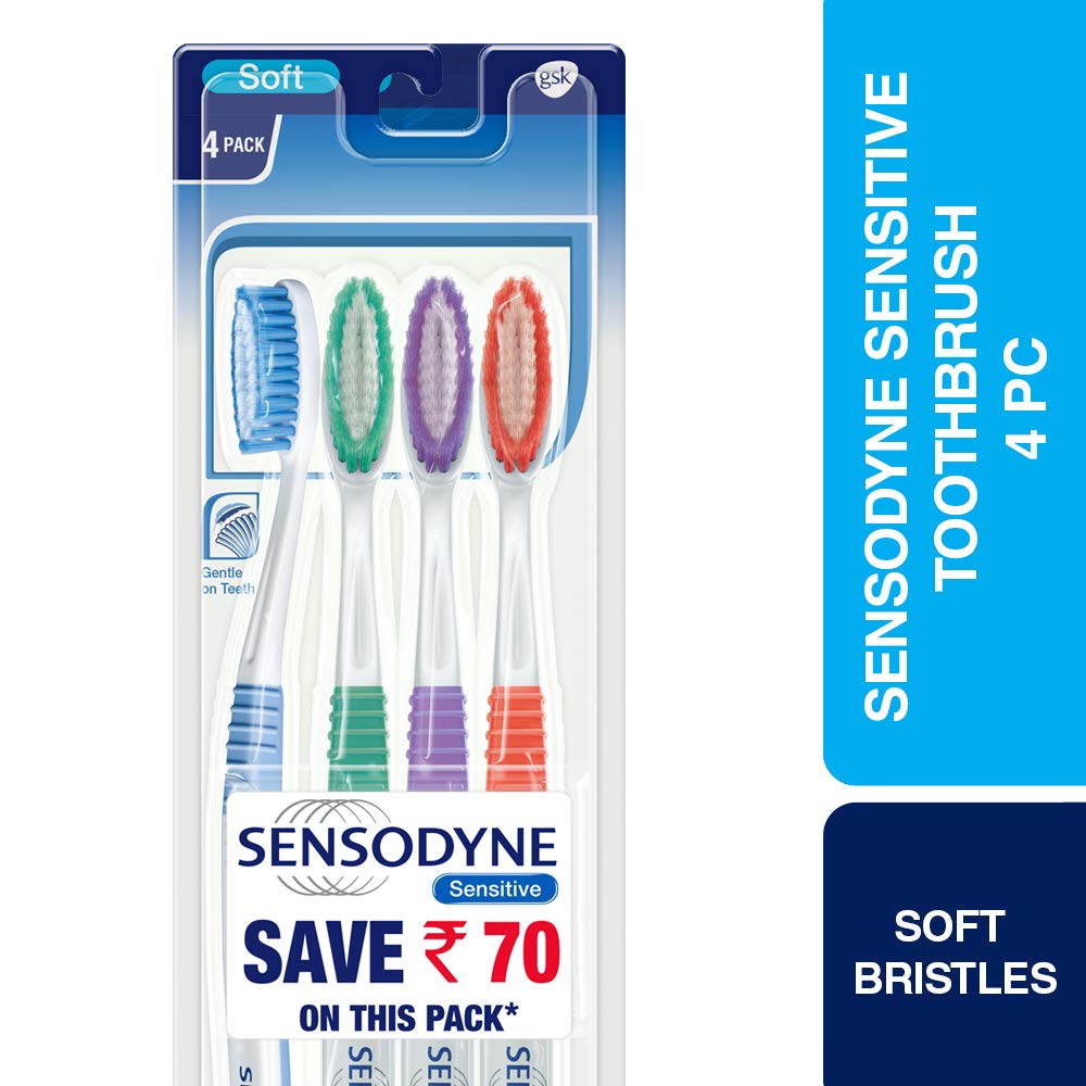 Sensodyne Toothbrush: Sensitive toothbrush with soft rounded bristles, 4 pieces