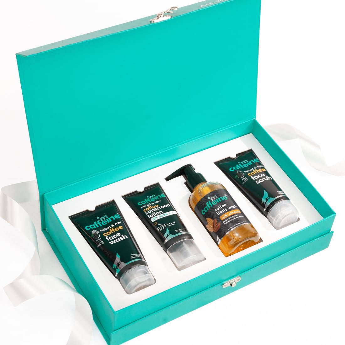 mCaffeine Gift Kit Set for Rakhi for Women & Men with Pure Coffee Skincare | For Him & Her with Face Wash, Scrub, Body Wash & Sunscreen | Suitable for All Occas