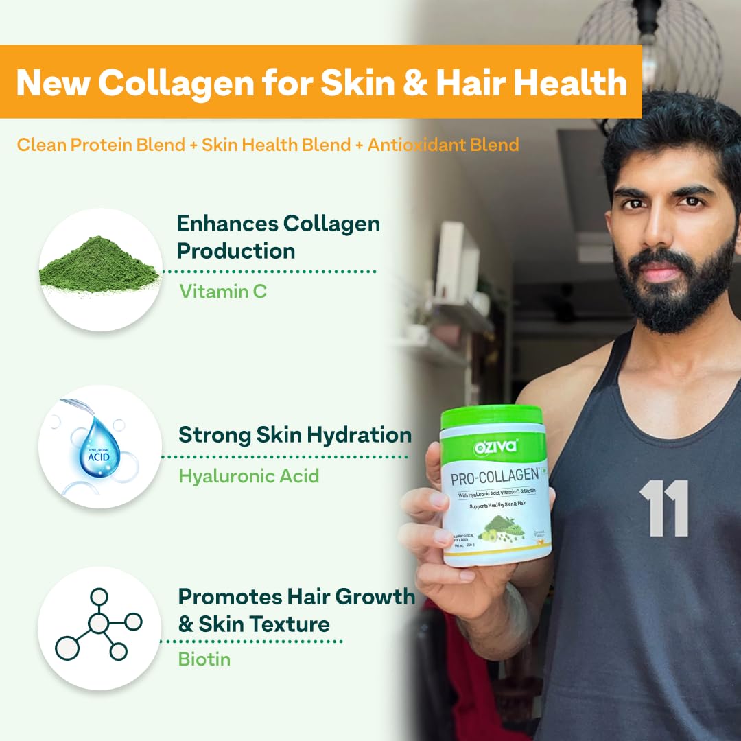 OZiva Pro Collagen Peptides, Skin & Hair, Type I & II, Caramel, 250g 250 g (Pack of 1)