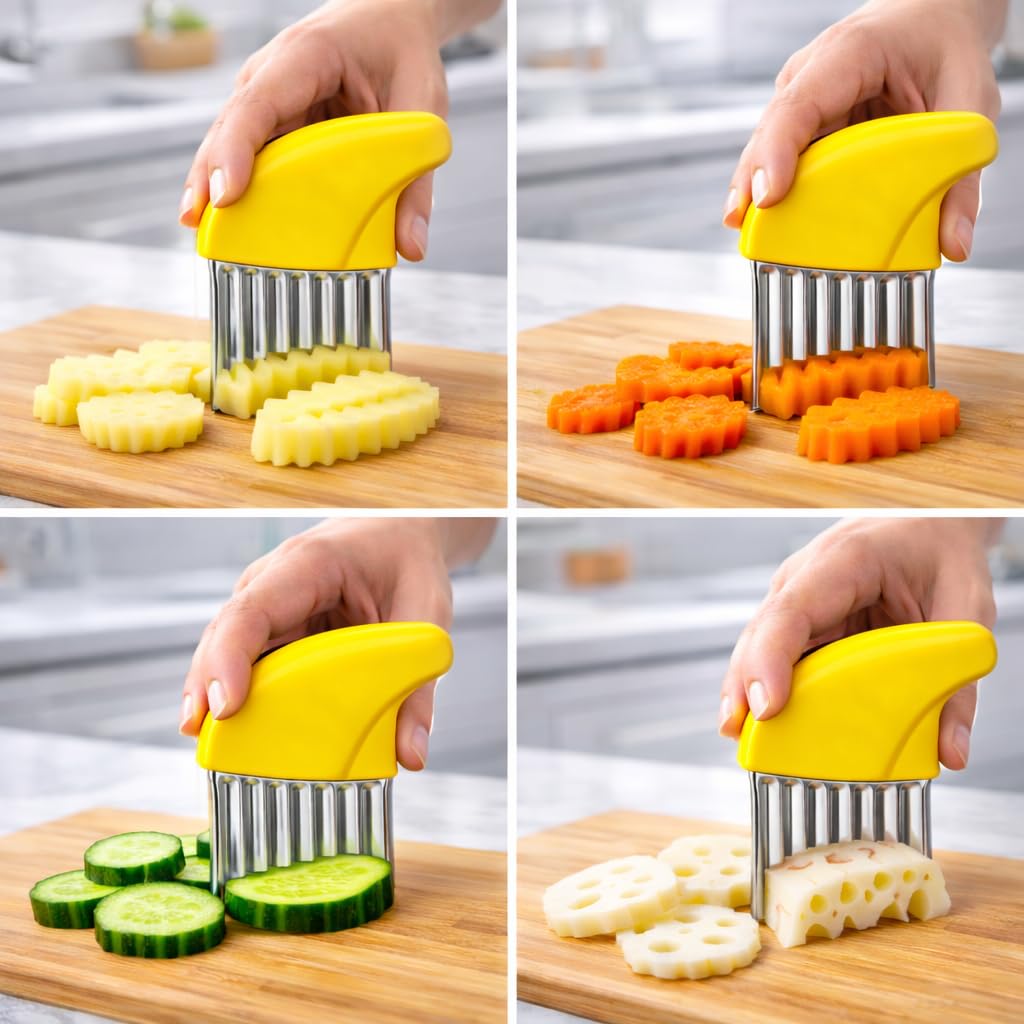 Sakoraware Stainless Steel (Pack of 2) Crinkle Cutter Knife for French Fries, Zig Zag Design Knife for Salad Fruit & Vegetable Cutting, Potato Carrot Onion Slic