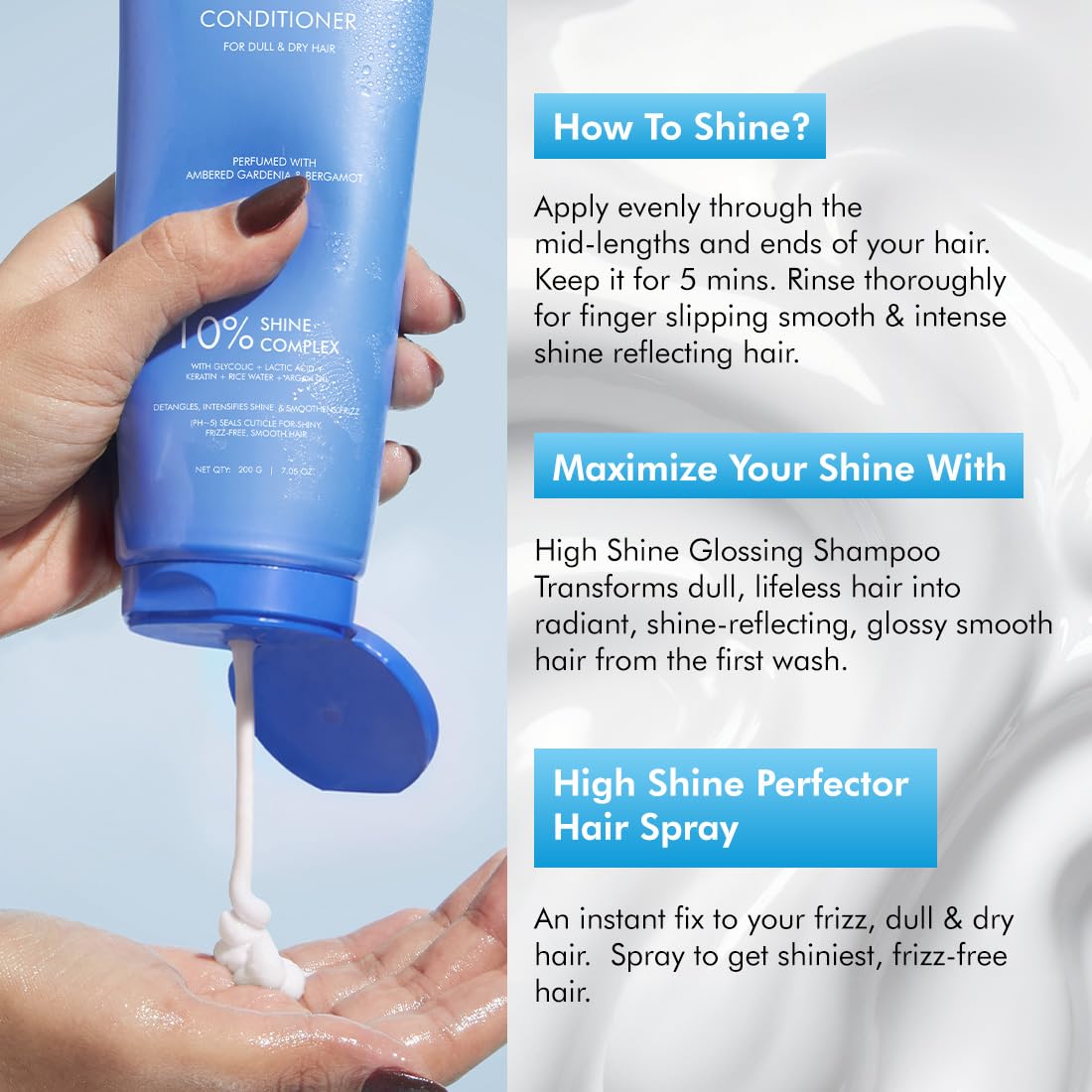 mCaffeine Glossy Hair Conditioner for Dry & Frizzy Hair| 10% Shine Complex with Glycolic Acid & Keratin| Smoothens Hair Fiber| 48 Hr Frizz Control| Fresh Floral