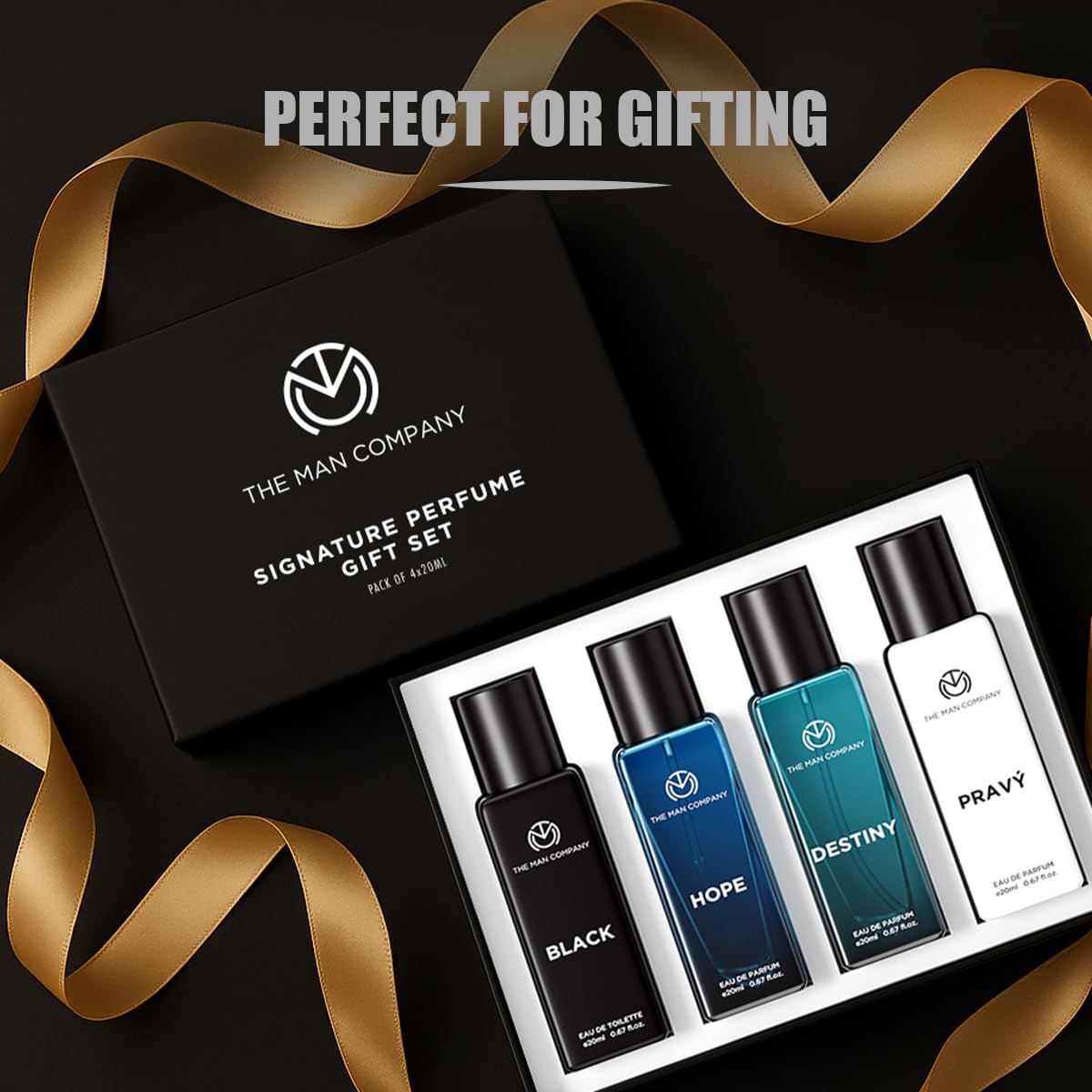 The Man Company Signature Perfume Gift Set for Men 4 X 20ml- Black, Hope, Destiny and Pravy | Fathers Day Gift for Dad | Premium Long-Lasting Fragrance EDPs and