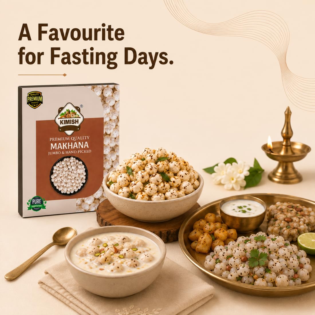 KIMISH Premium Quality Raw Makhana | 200g | Jumbo & Hand Picked Fox Nuts | Phool Makhana for Snacking, Fasting & Indian Recipes | Crunchy Lotus Seeds | 100% Veg