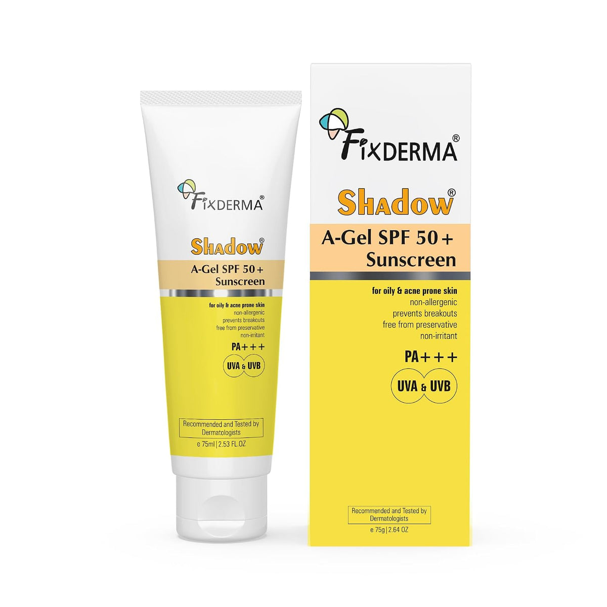 Fixderma Shadow A-Gel SPF 50+ Sunscreen PA+++ | For Oily & Acne-Prone Skin | Lightweight | Non-Greasy | No White Cast | Broad Spectrum For UVA & UVB Protection