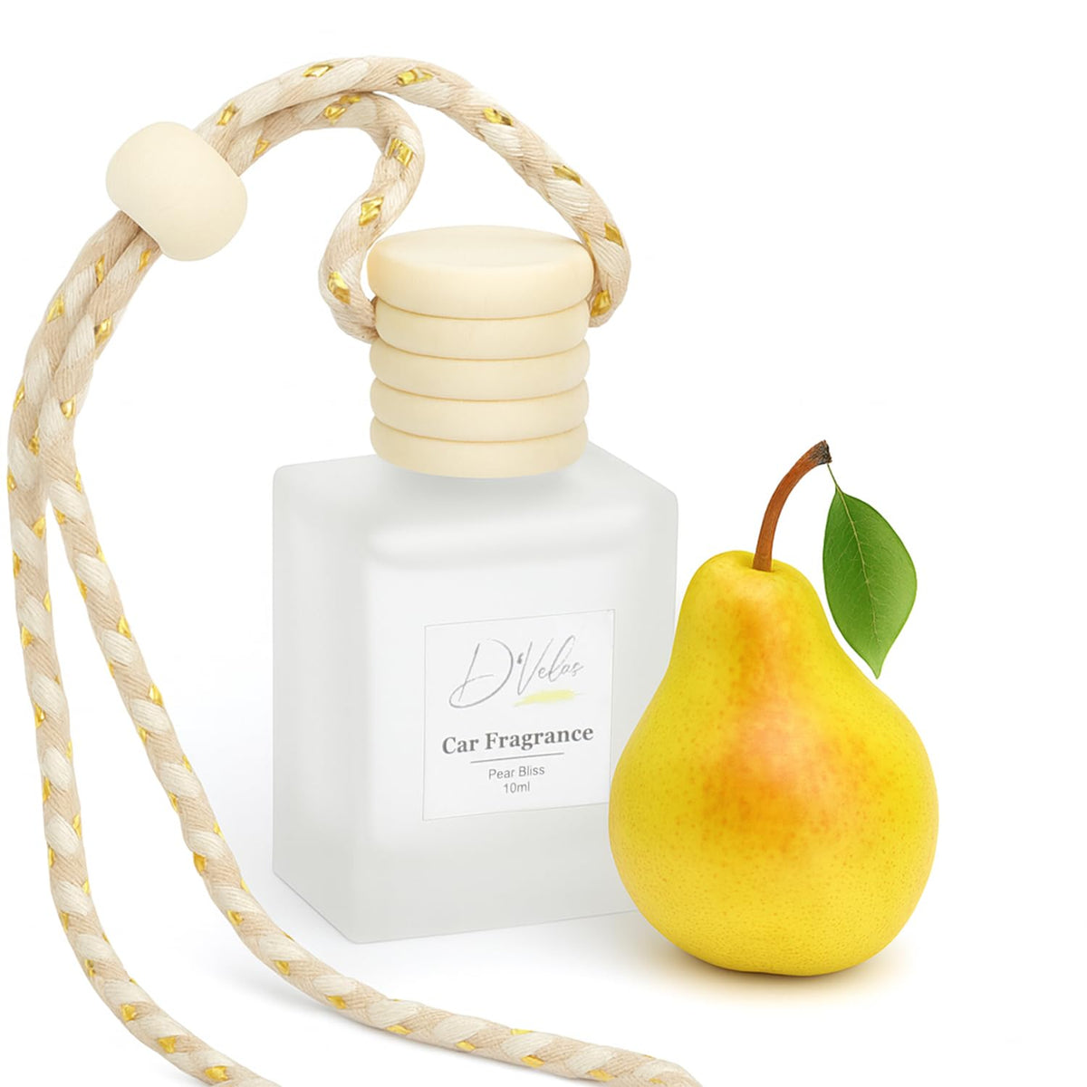 D’Velas™ 40ml Car Fragrance Diffuser Set – Long-Lasting Upto 120 Days | Pear Bliss | No Paraben | Elegant 10ml Wooden Lid Bottle with 30ml Refill | Perfume Diff