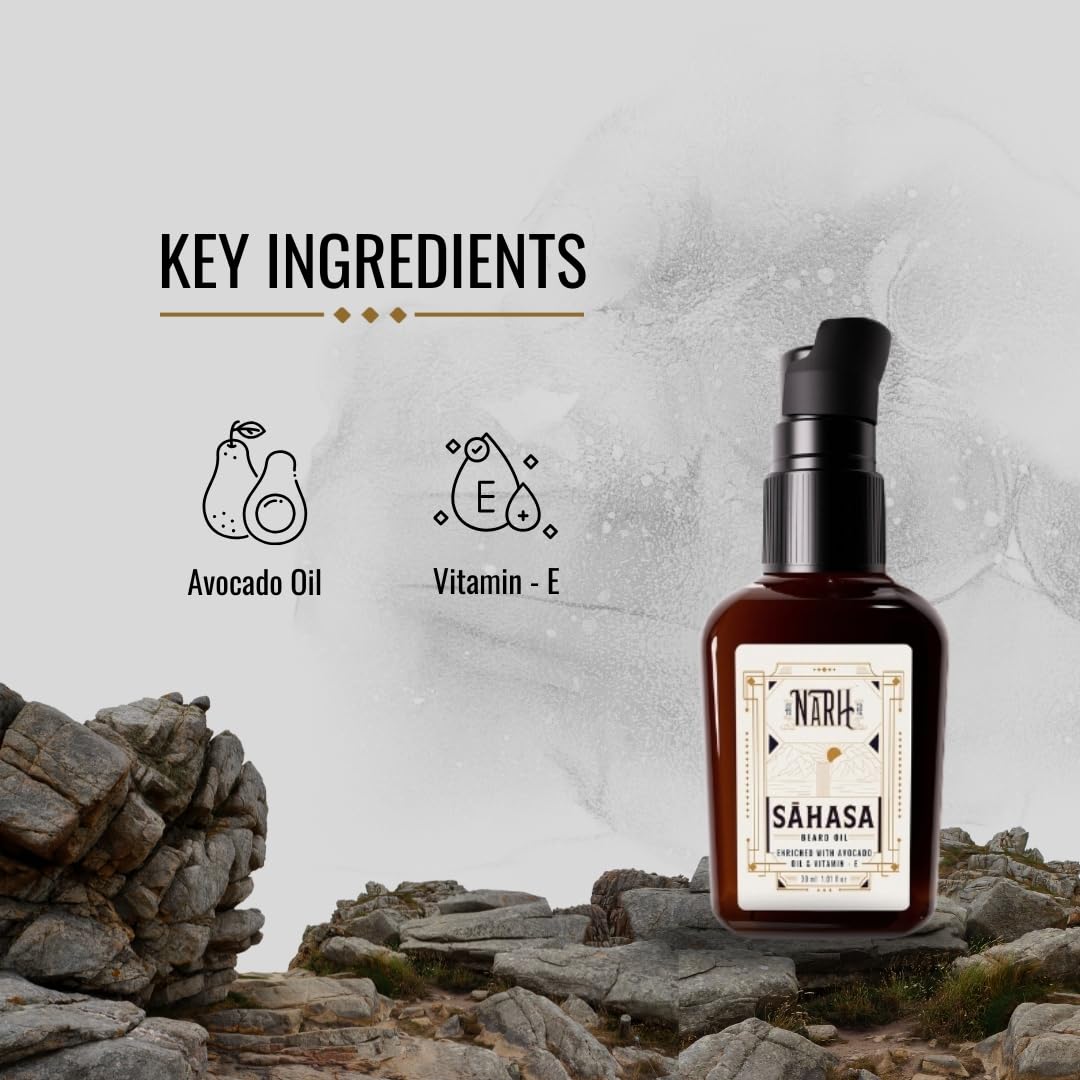 NARH SAHASA | Luxury Beard Oil for Men | Musk Fragrance | All-Natural, Non-Sticky, Beard Hydration & Anti-Dandruff | Enriched with Vitamin E, Jojoba, & Avocado