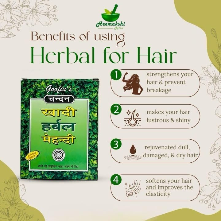 Goofin's Khadi Herbal Mehndi For Natural Black Hair Box Contains 3 Pouch, Each Pouch 20 Gram Pack Of 6