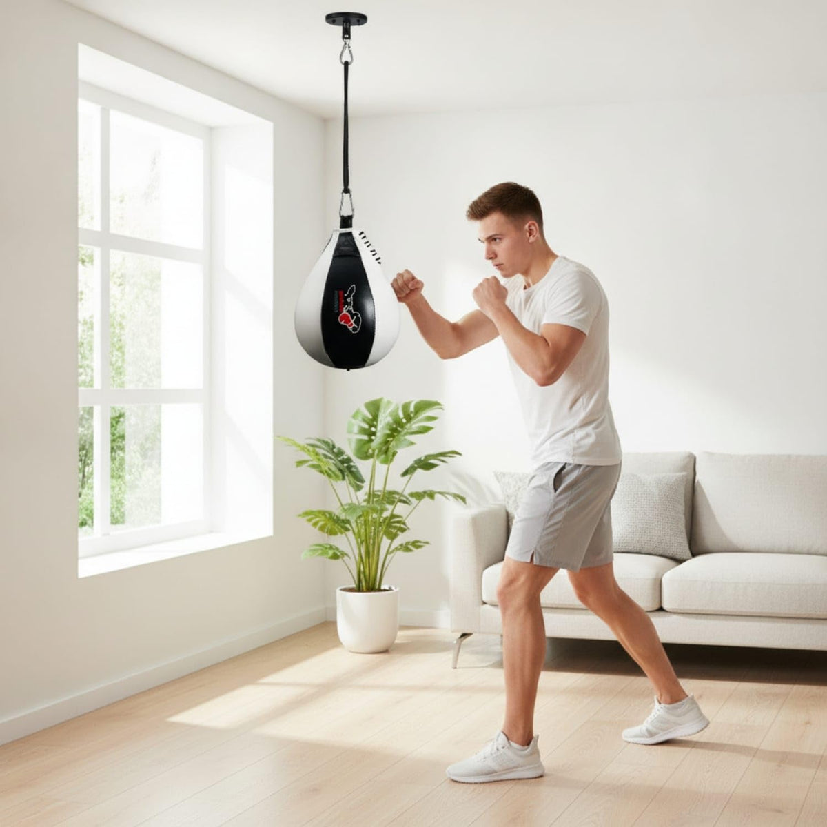 Teardrop Boxing Speed Bag with Hanging Loop Pear-Shaped Boxing Speed Bag Stitched Combat Ball Reinforced for Boxers, Fighters, Home Gym, Red Upgraded