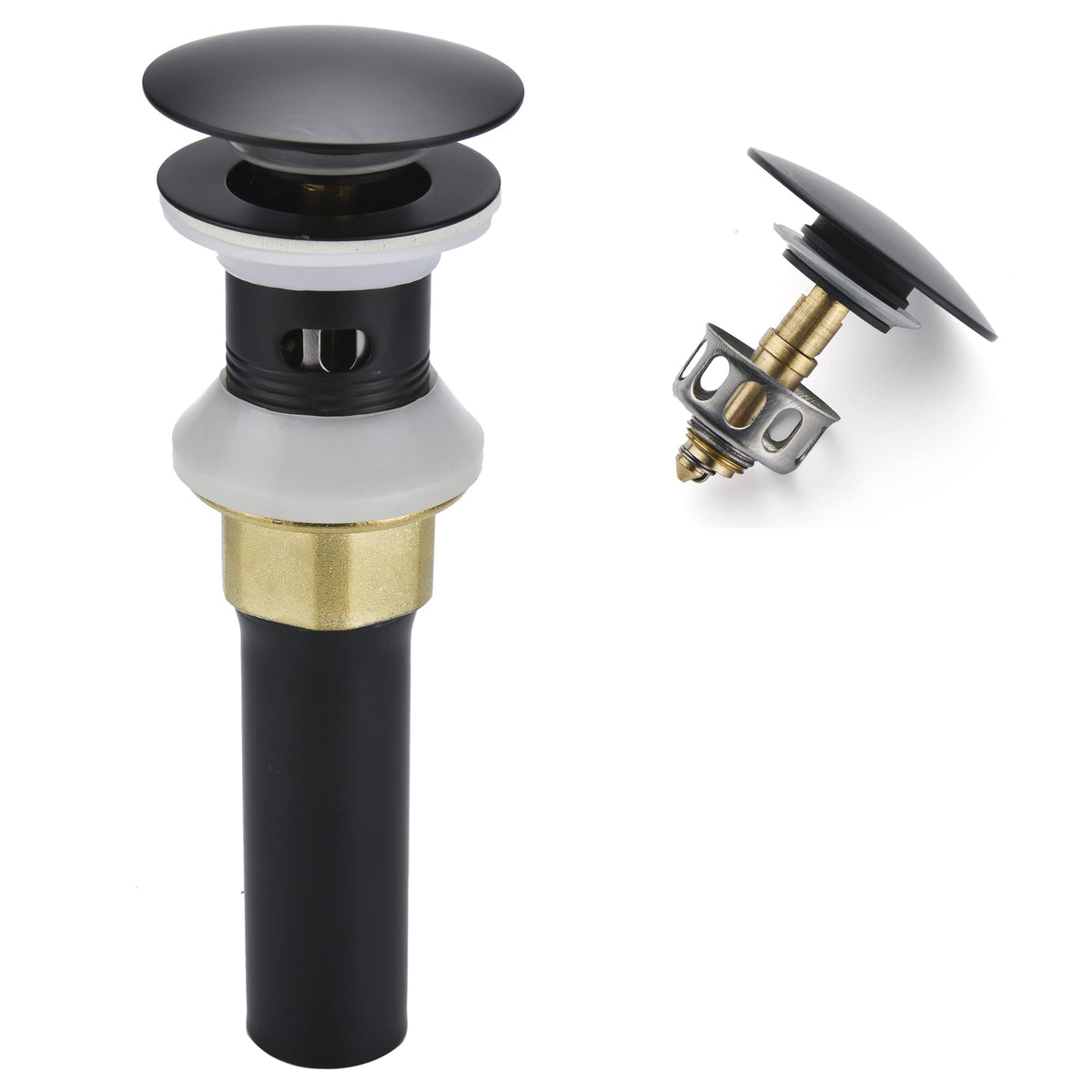 Rockgoya Bathroom Sink Drain,Drain Stopper Bathroom Sink with Overflow,Pop Up Drain Assembly with Detachable Strainer Basket,Built-in Anti-Clogging Strainer,Sta
