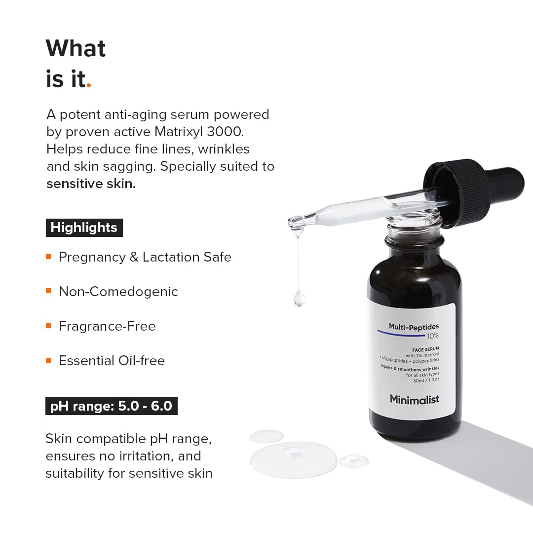 Minimalist Multi Peptide Night Face Serum for Ageless Younger Skin, 30 ml | Collagen Boosting, Hydrating & Overnight Repair Serum for Women & Men with 7% Matrix