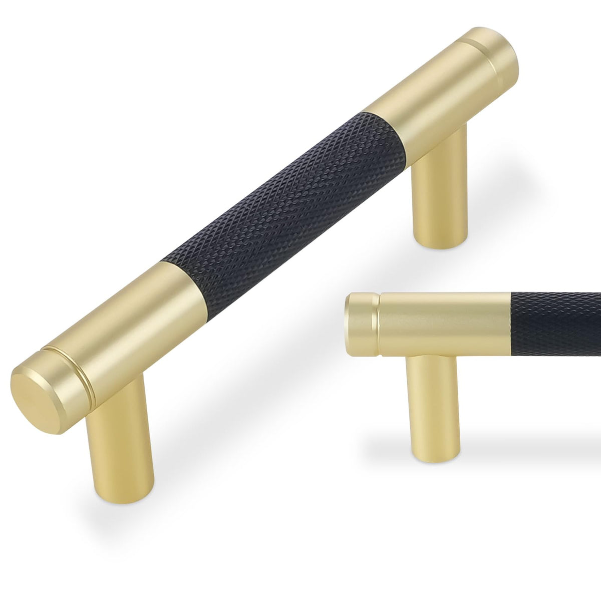 10 Pack 3Inch Mattle Black and Brushed Gold Kitchen Cabinet Handles Knurled Cabinet Pulls Gold Drawer Pulls Kitchen Hardware 3'' Hole Center(76mm) 10 Pack Black