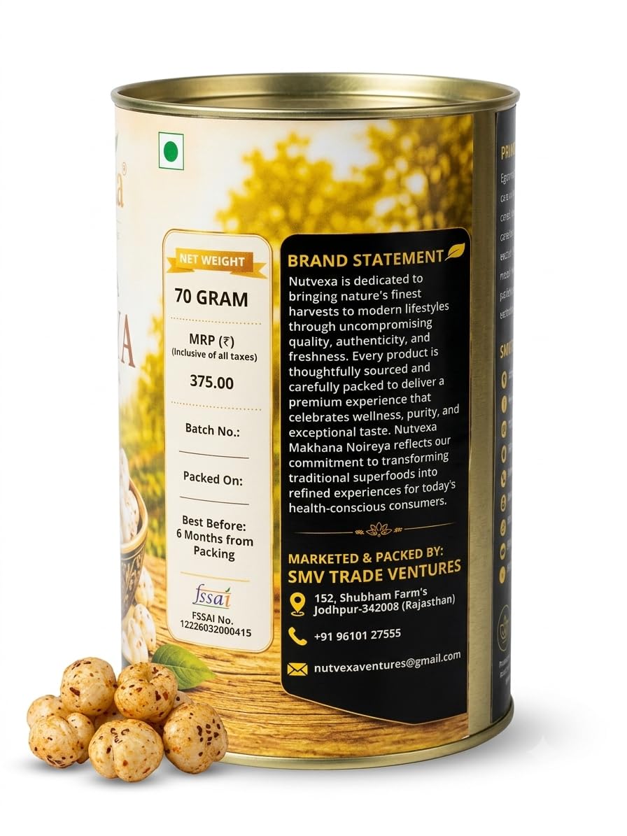 Nutvexa Makhana Noireya Premium Fox Nuts | Pure & Natural Organic Lotus Seeds Snack- 70gm Makhana (Fox Nuts)