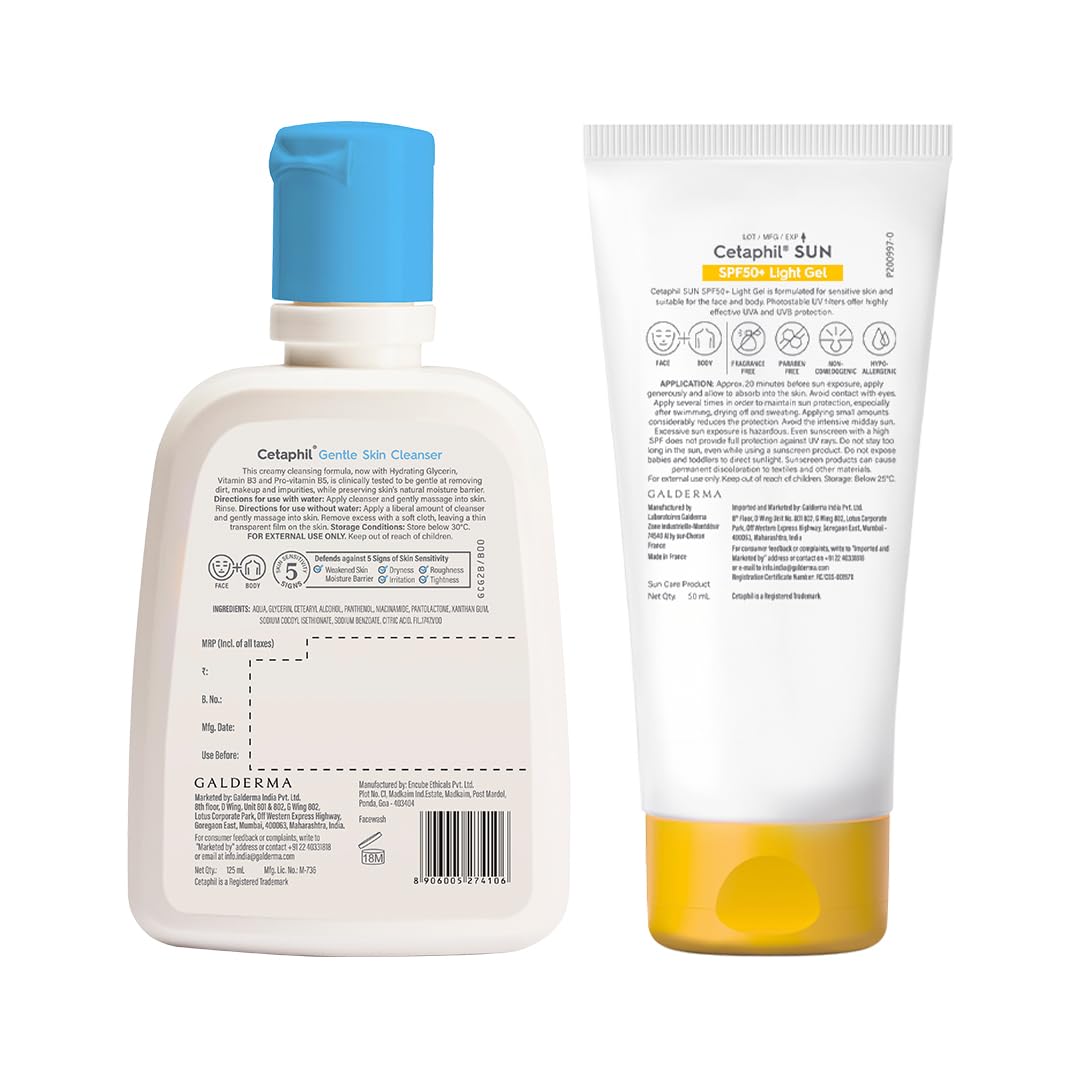 Cetaphil Summer Skincare Duo: Gentle Skin Cleanser 125ml + SPF 50+ | Hydrating Face Wash & Lightweight Sunscreen for Sensitive, Dry Skin