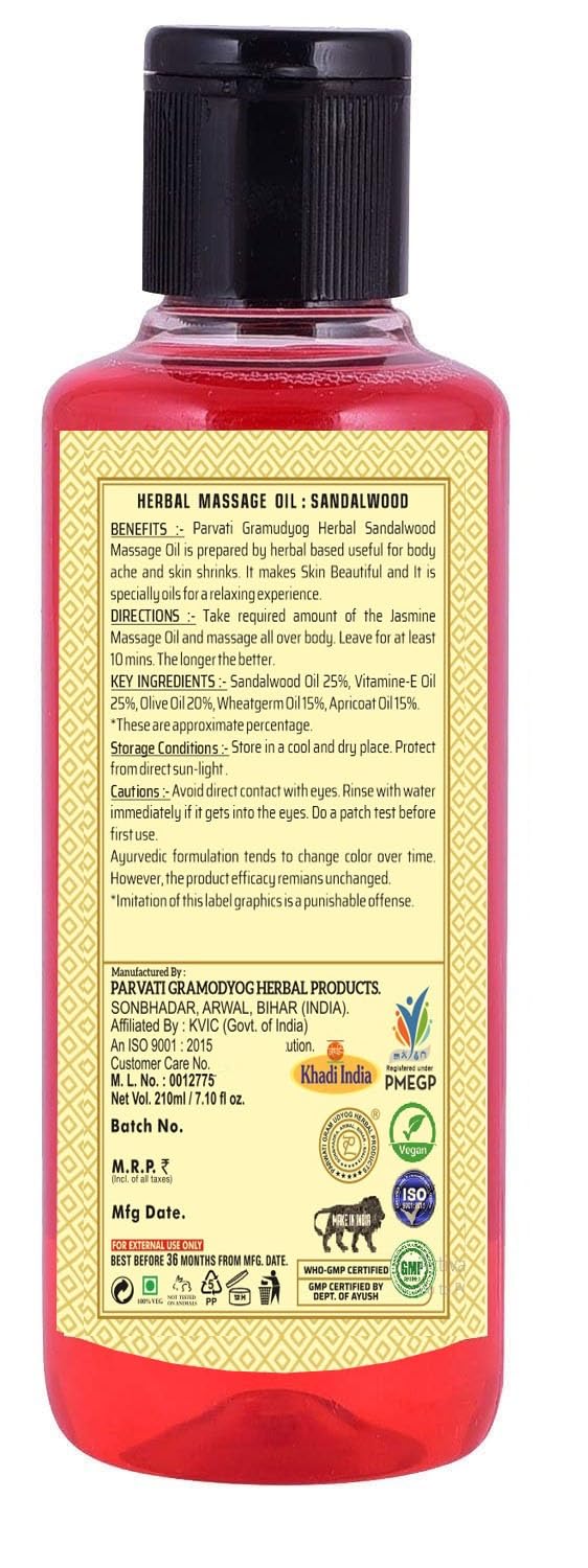 Khadi Massage oil Combo - Sandalwood & Jasmine 210ml (Pack of 2)