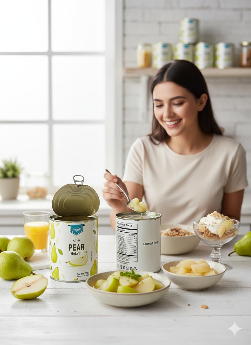 Freshos Green Pear Halves in Syrup – 820g Canned Fruit, Juicy & Fresh Taste