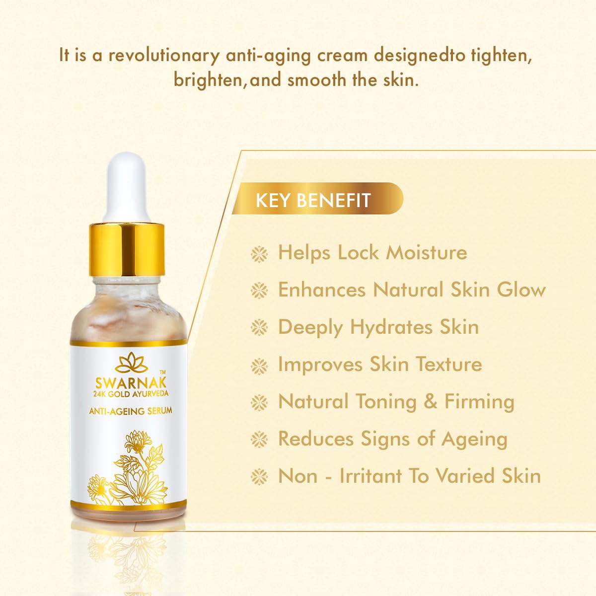 24K Gold Kumkumadi Anti-Aging Face Serum for Women & Men | With Almond Oil, Saffron & Vitamin E | Lightweight Hydrating Facial Serum for All Skin Types | Daily