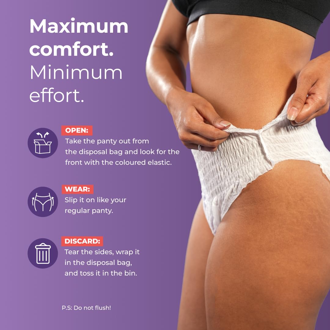 Nua Comfort Disposable Period Panties (XL-XXL) | Pack of 10 Panties | Disposable | 360° Coverage | Zero Irritation | 4x Comfort | For Heavy Flow | No rashes | L