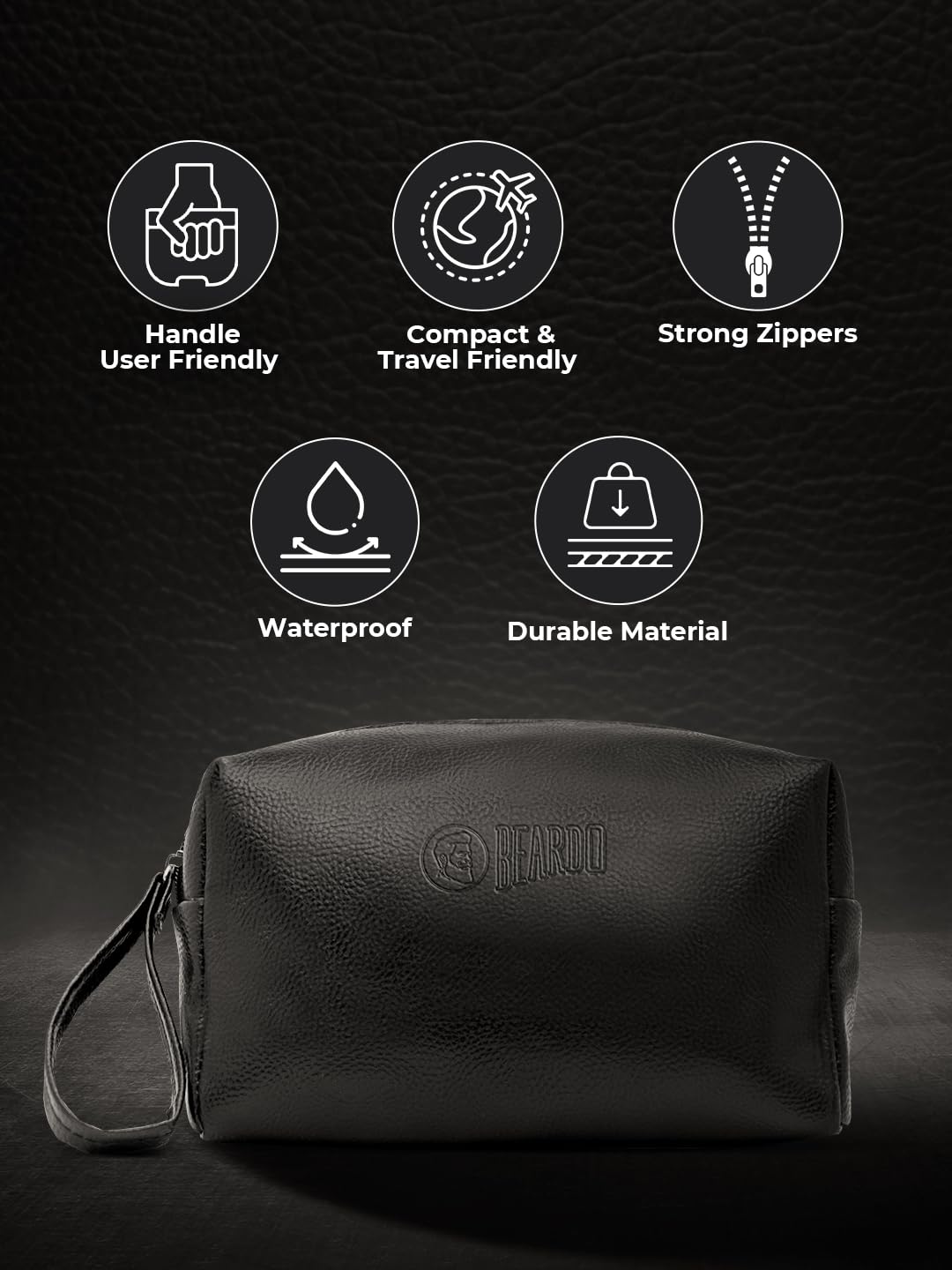 BEARDO Travel Friendly Pouch For Accessories|Stylish Toiletry Organizer Kit For Men & Women|Vegan Leather Waterproof Kit For Travel Essentials Cosmetic Bag,Unis