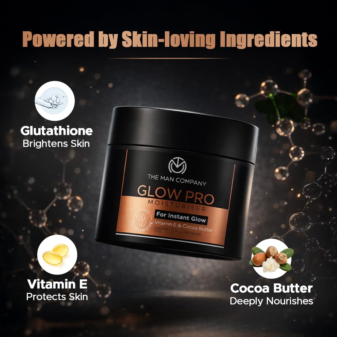 The Man Company Glow Pro Non-Sticky Daily Moisturizer for Face | Moisturizes, Hydrates with Glutathione, Vitamin E & Cocoa Butter | Face Moisturizer Cream for M