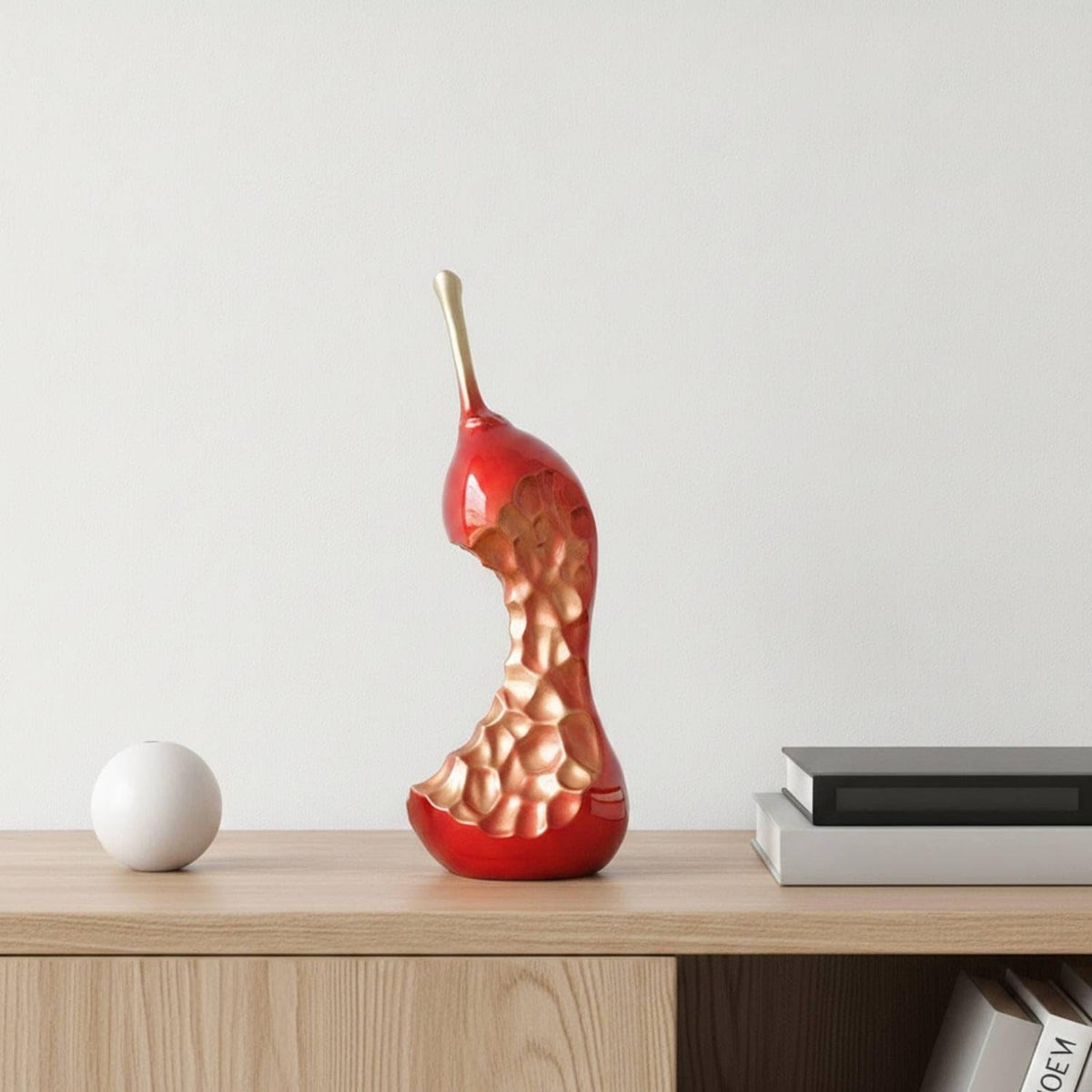 CLOVRIX® Glossy Pear Ornament Sculptural Pear Sculpture Elegant Tabletop Decor Modern for Living Room, Entryway, Office, Red, 12-12-32cm| Decorative Fruit & Veg