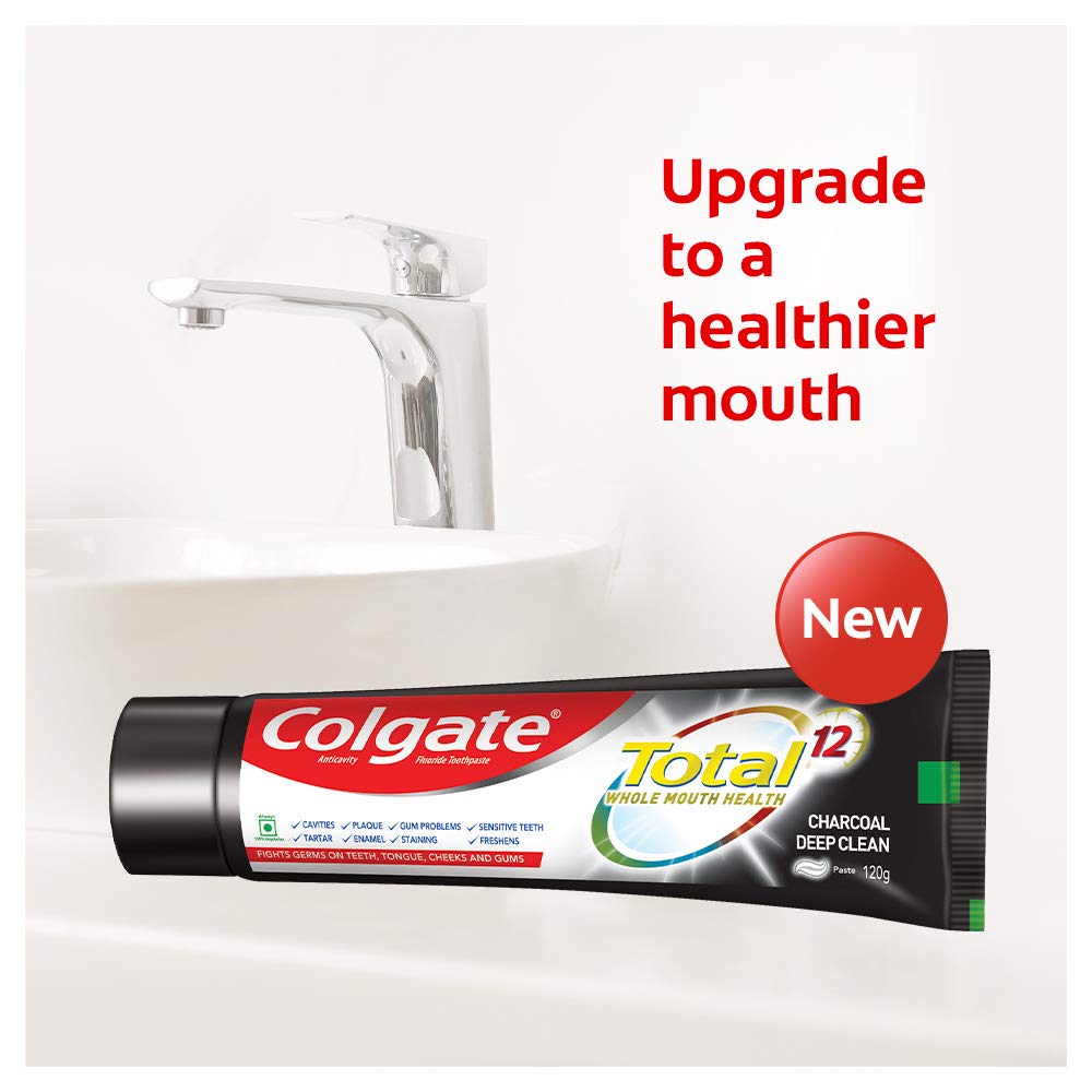 Colgate Total Whole Mouth Health, Antibacterial Toothpaste, 120gm (Charcoal Deep Clean) 120 g (Pack of 1)