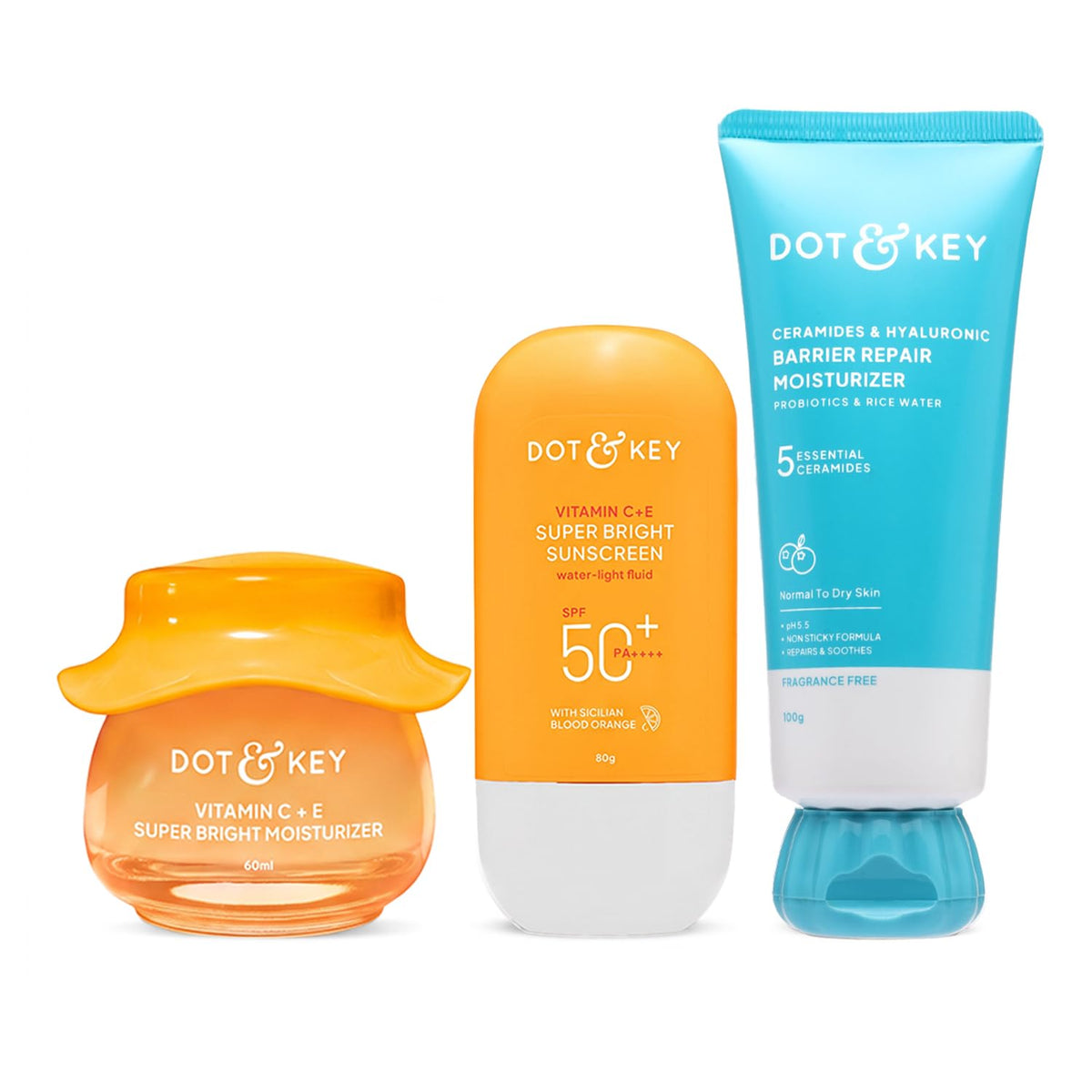 Dot & Key Vitamin C + E Super Bright Sunscreen+Vitamin C + E Super Bright Gel Moisturizer+Barrier Repair Moisturizer