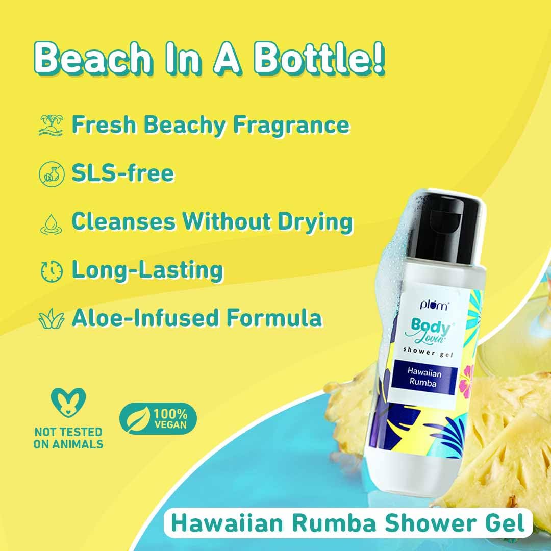Plum Unisex Head To Toe Travel Kit | Hawaiian Rumba Shower Gel | Coconut Milk & Peptides Shampoo | Vanilla Caramello Body Lotion | Travel Friendly Personal Care