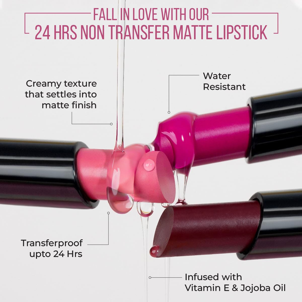INSIGHT 24 Hrs Non-Transfer Matte Lipstick | Lightweight, Highly Pigmented, Long Wear | Kiss Proof & Smudge Proof | With Vitamin E & Jojoba Oil | Vegan, Toxin F