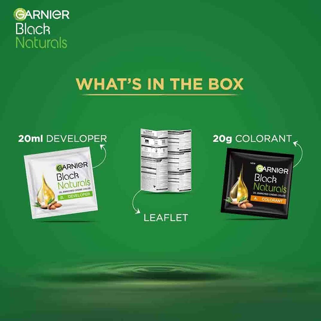 Garnier, Hair Colouring Crème, 100% Grey Coverage, Softening and Increased Shine, Black Naturals, 1.0 Deep Black, 20g + 20ml Shade 1 Deep Black