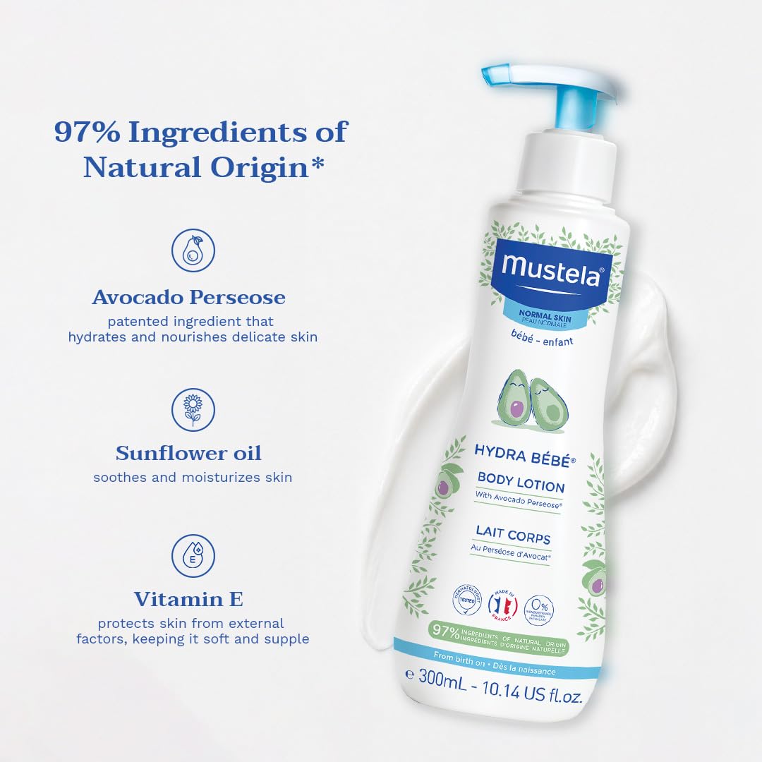 Mustela Hydra Bebe Body Lotion with Avocado 300ml | Baby Cream & Moisturizer for Face & Body | Baby Body Lotion for Newborns 0–5 Years | Organic Skincare | Idea