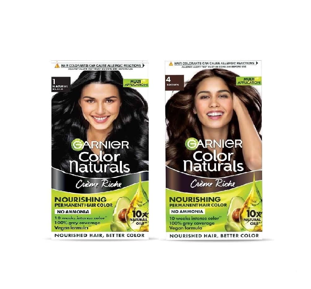Garnier, Hair Colouring Creme, Smoothness & Shine, Color Naturals Mini, Shade: 1 Natural Black + 4 Brown, (35ml + 30g each) (PACK OF 2) 130g