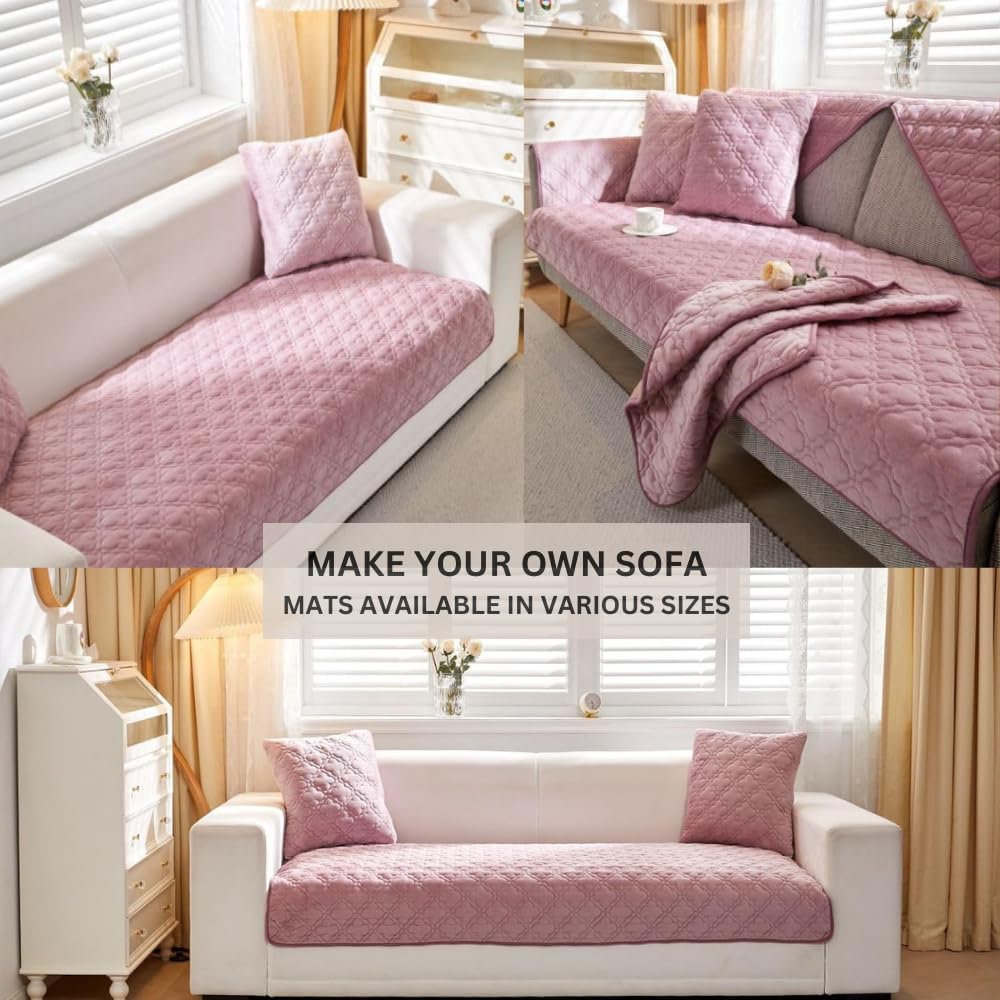 HOMETHREADS Innovative Premium Velvet Sofa Cover Mat with PVC Backing for Non-Slip Comfort | (Pink_Clubs, 1 Seater | 70x70cm) Pink_Club 1 Seater | 70x70cm