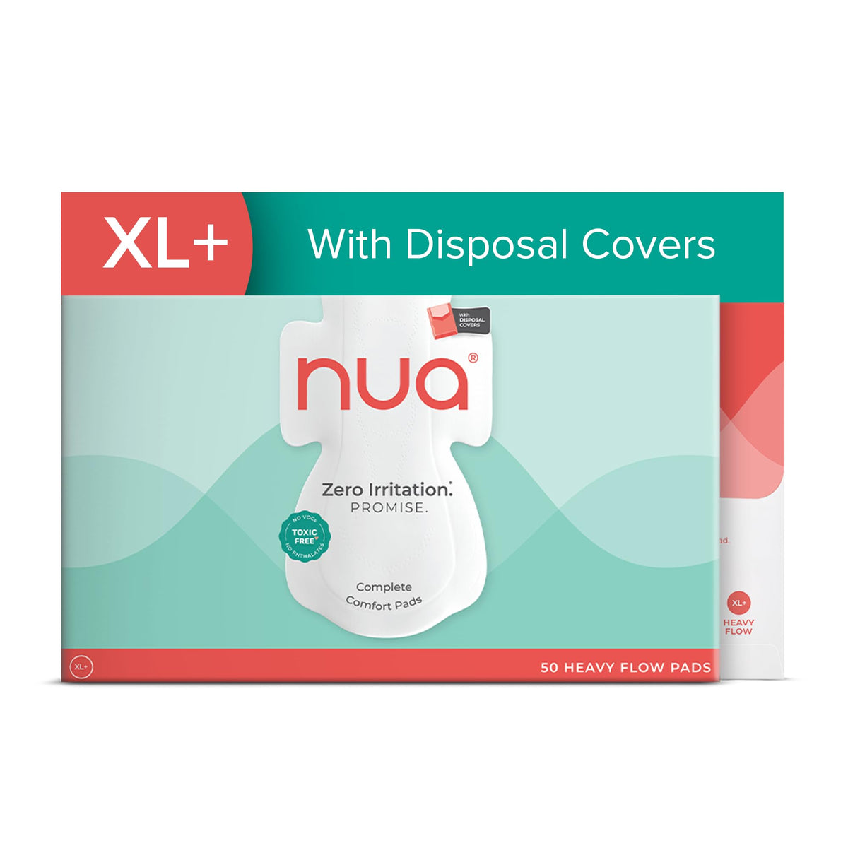 Nua Complete Comfort Sanitary Pads - Designed for Sensitive Skin | Pack of 50 pads for Heavy flow, with Disposal covers | Zero Irritation | Comfortable All-Day
