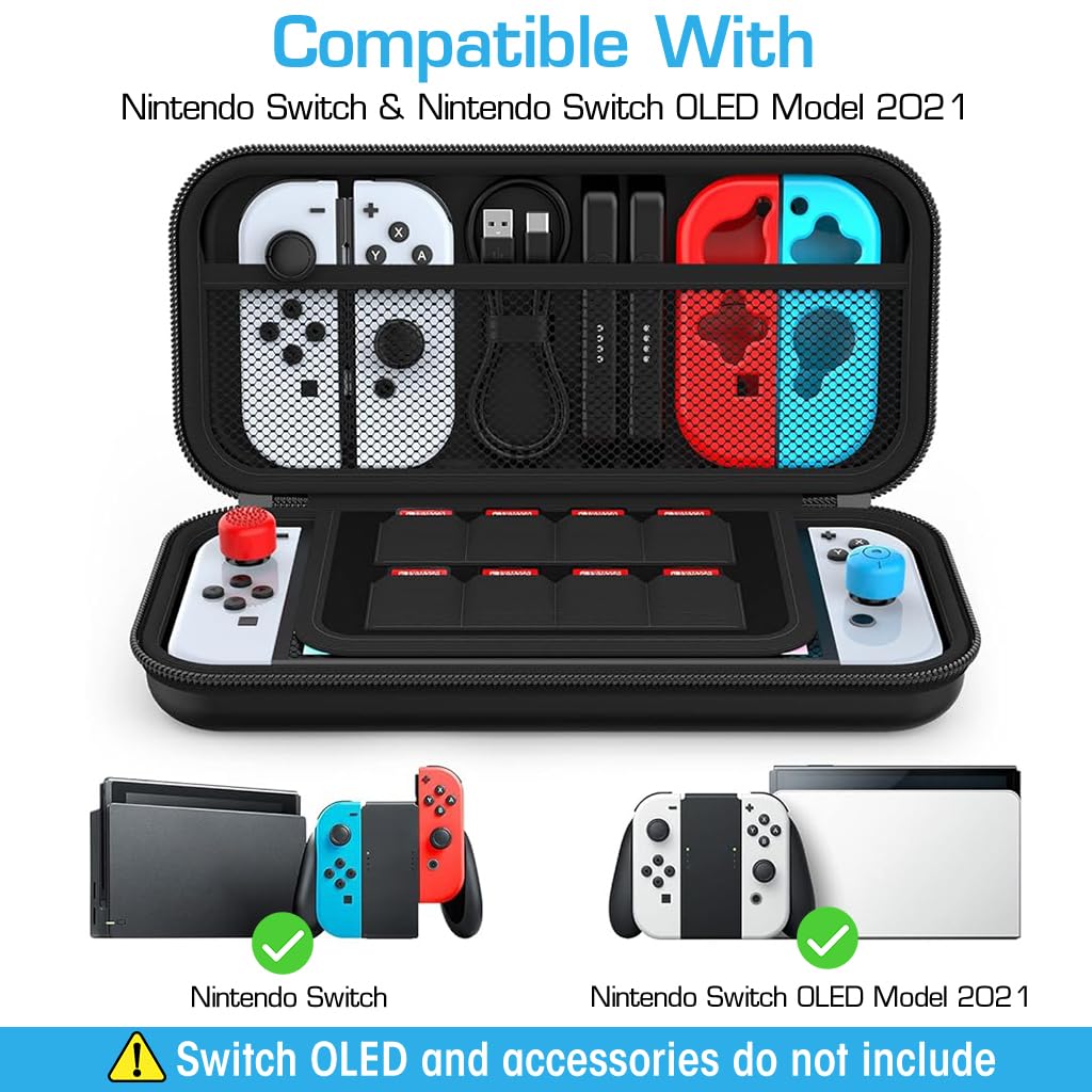 Carrying Case for Switch Gamepad, Organizer Bag for Switch/Switch OLED with 8 Games Cartridges Slot 6 Button Cap Screen Protector, Anti-scratch EVA Storage Bag