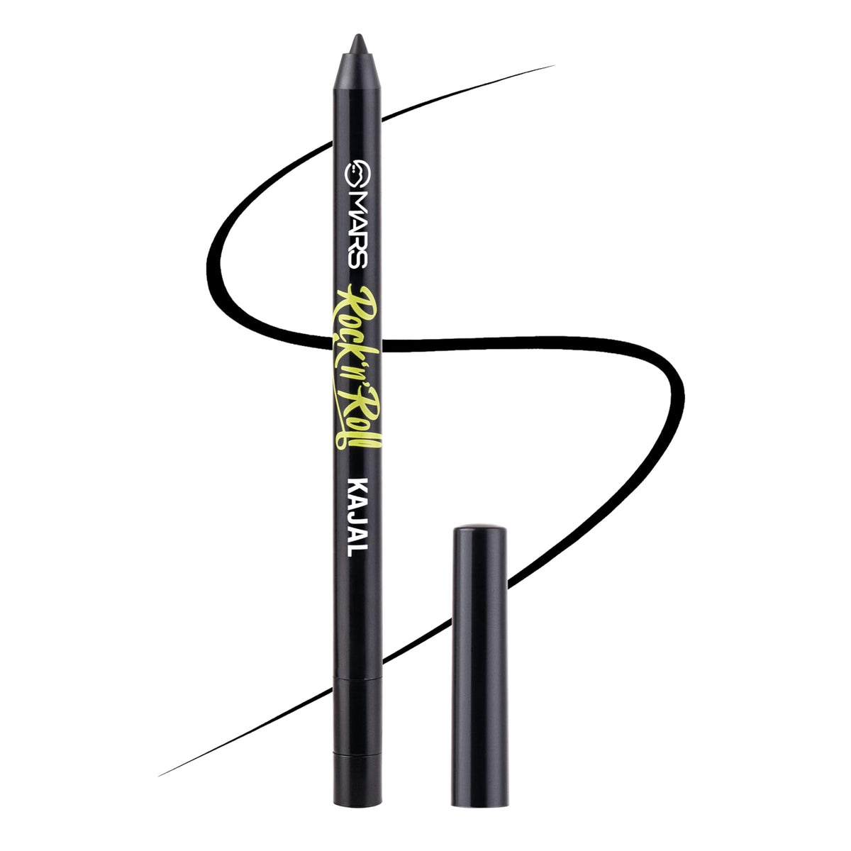 MARS Rock 'N' Roll Retractable Kajal for Women with Tip Sharpen Tool | Jet Black One-Swipe Pigmentation | Waterproof & Smudge-Proof | Long-Lasting | Smooth Glid