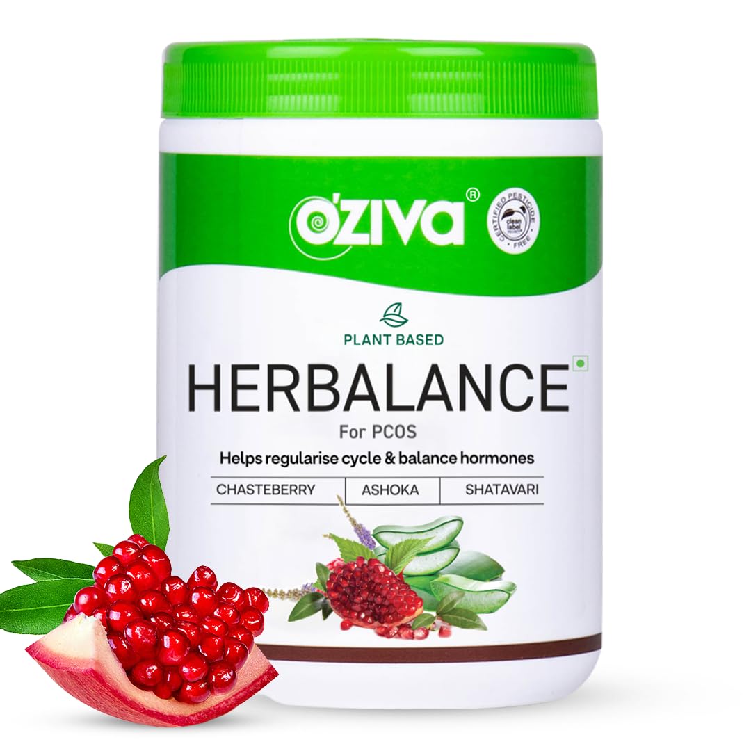 OZiva Plant Based HerBalance for PCOS Supplements for Women 200g, with Myo-Inositol, ChasteBerry, Shatavari, PCOS Supplements for Women Promoting Better Cycle &