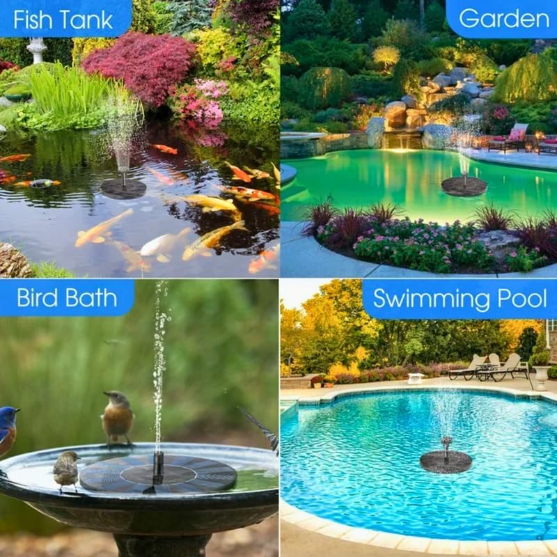 VAJIN Solar Powered Fountain Pump for Bird Bath, Water Fountain Floating Pump Submersible with Battery Back Outdoor Water Feature for Pool, Garden, Pond