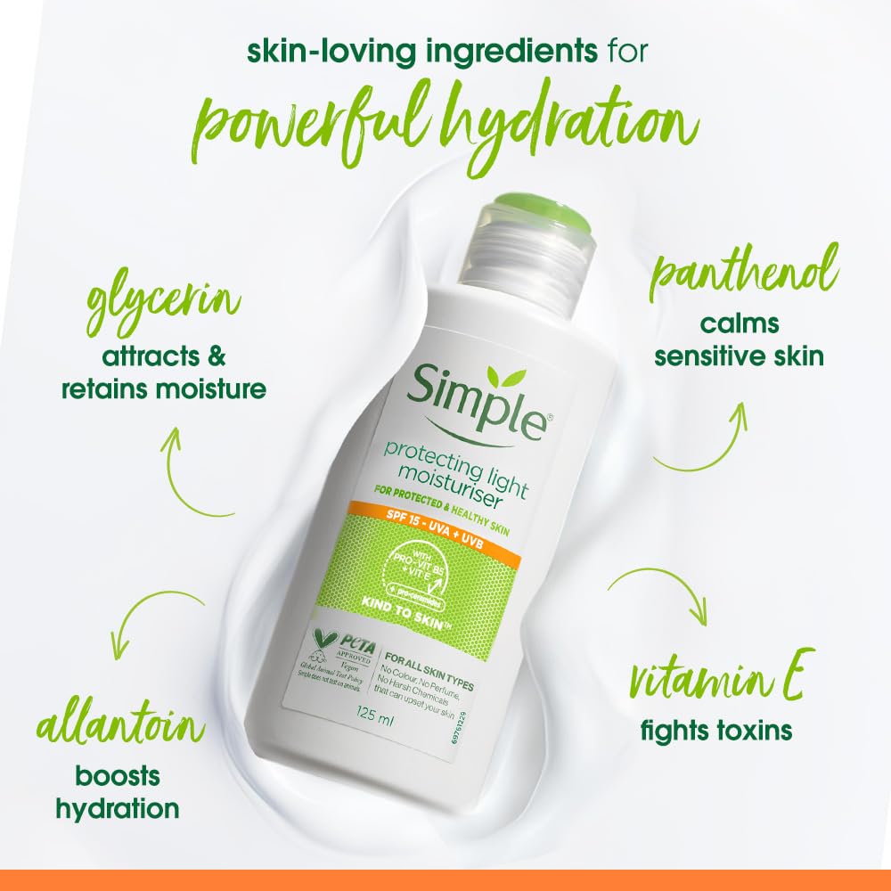 Simple Kind To Skin Protecting Light Moisturiser 125 ml | SPF 15- UVA+UVB | For Protected & Healthy Skin | For All Skin Types