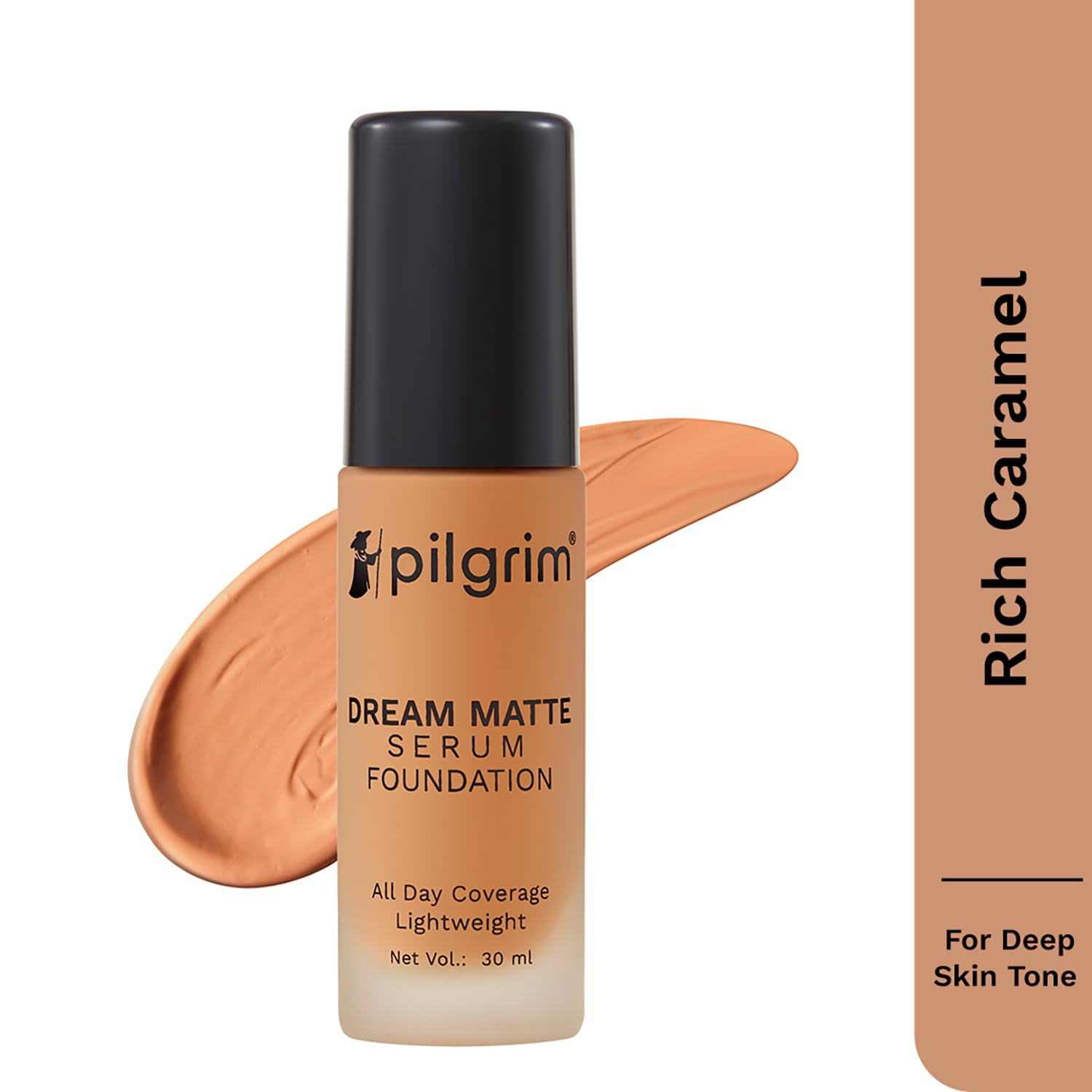 Pilgrim Medium Rich Caramel Serum Liquid Foundation, Matte & Poreless,30 ml |Foundation for face make up infused |Water-Resistant,All Day Coverage| All Skin Types | Water-Resistant, All Day Coverage, All Skin Types, Infused Formula