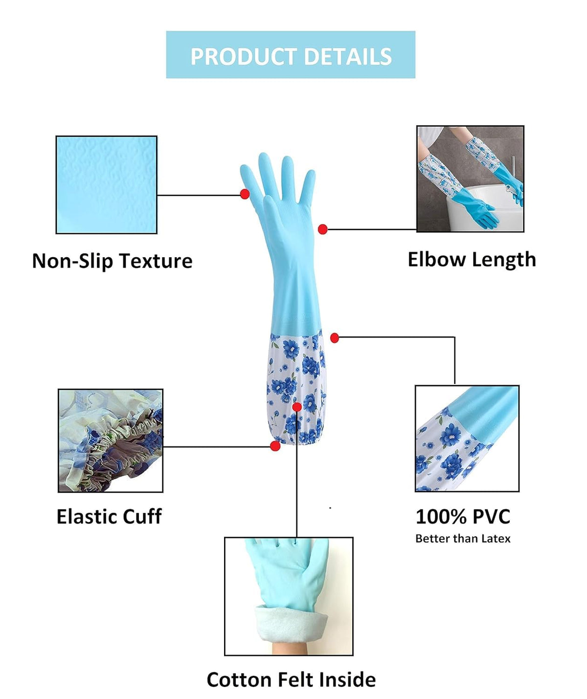 Long Rubber Pond and Drain Gloves – Household & Garden Chores, Gardening, Weeding, Washing, Cleaning & Dishwashing – Extra Protection Sleeves
