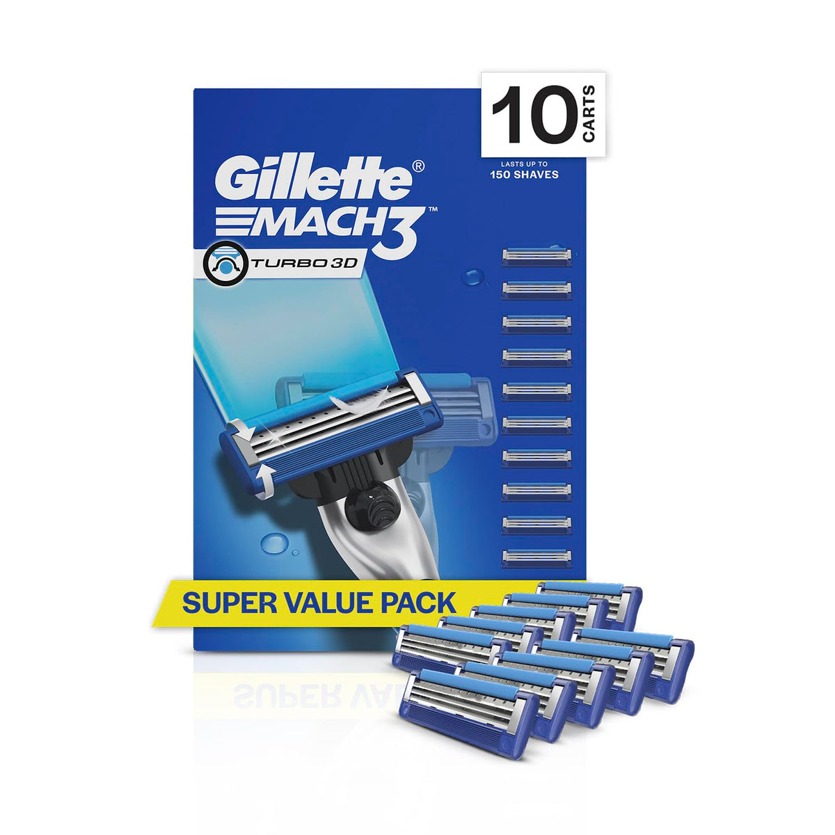 Gillette Mach3 Turbo, Pro Shaving Blades For Men | 10 Cartridges, Super Value Pack | Enhanced Lubrication | 10 Cartridges Last Up-To 150 Shaves | Your Most Comf