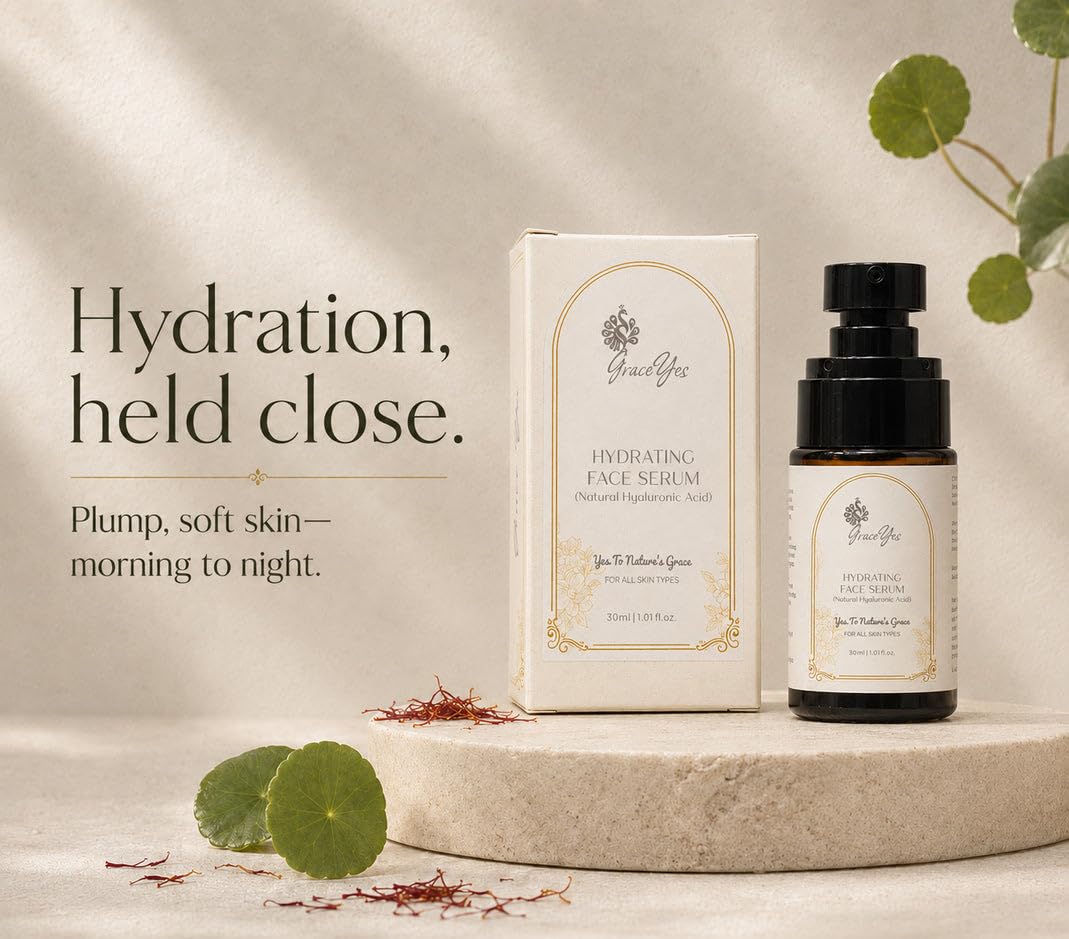 Hydrating Face Serum with Hyaluronic Acid, Rosehip & Saffron | For Dry, Dehydrated Skin, Plump & Dewy Look | Paraben & Silicone Free | 30 ml