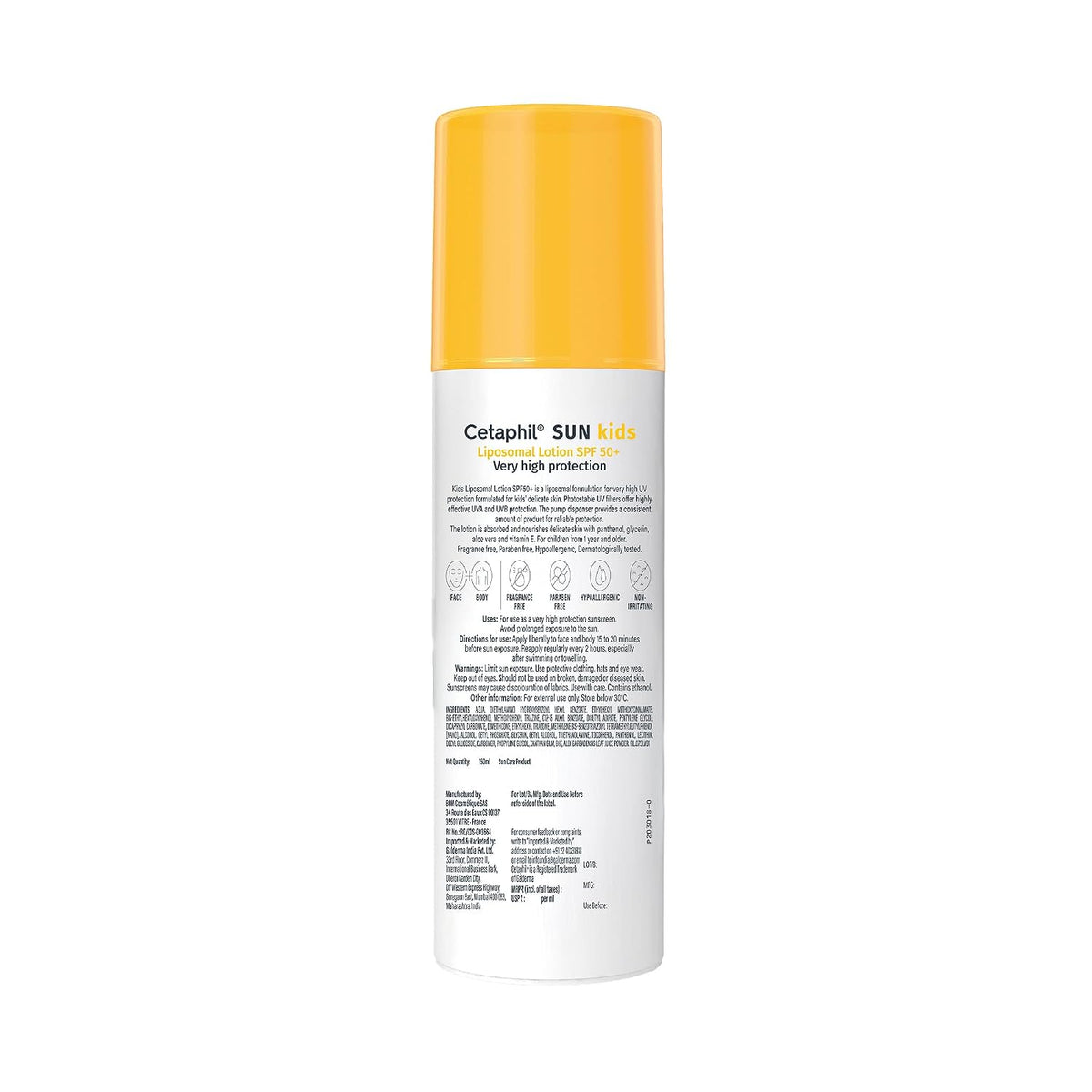 Cetaphil Sun Kids Liposomal Lotion SPF 50+ 150 ml– Very High Protection Broad-Spectrum UVA/UVB Sunscreen for Kids - Water-Resistant, Hypoallergenic & Fragrance-