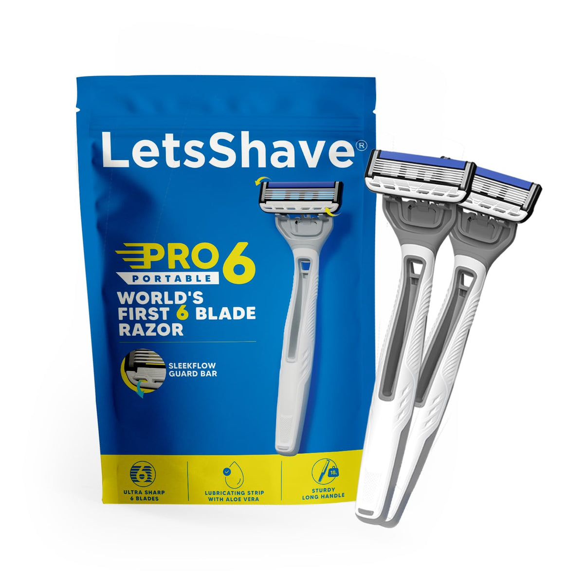 LetsShave Pro 6 Portable Razor for Men (Pack of 2) – World's 1st 6-Blade Travel Shaving Set | Precision Grooming for Daily Use 1 count (Pack of 2)