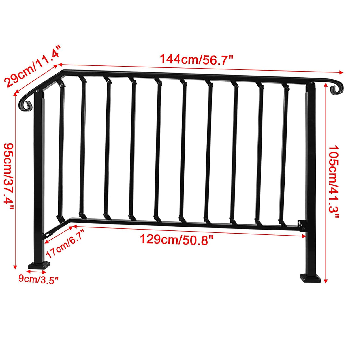 Adjustable Handrails for Outdoor Steps, Handrail Picket #4 Fits 4 or 5 Steps, Mattle Wrought Iron Handrail, Stair Rail with Installation Kit for Outdoor Steps