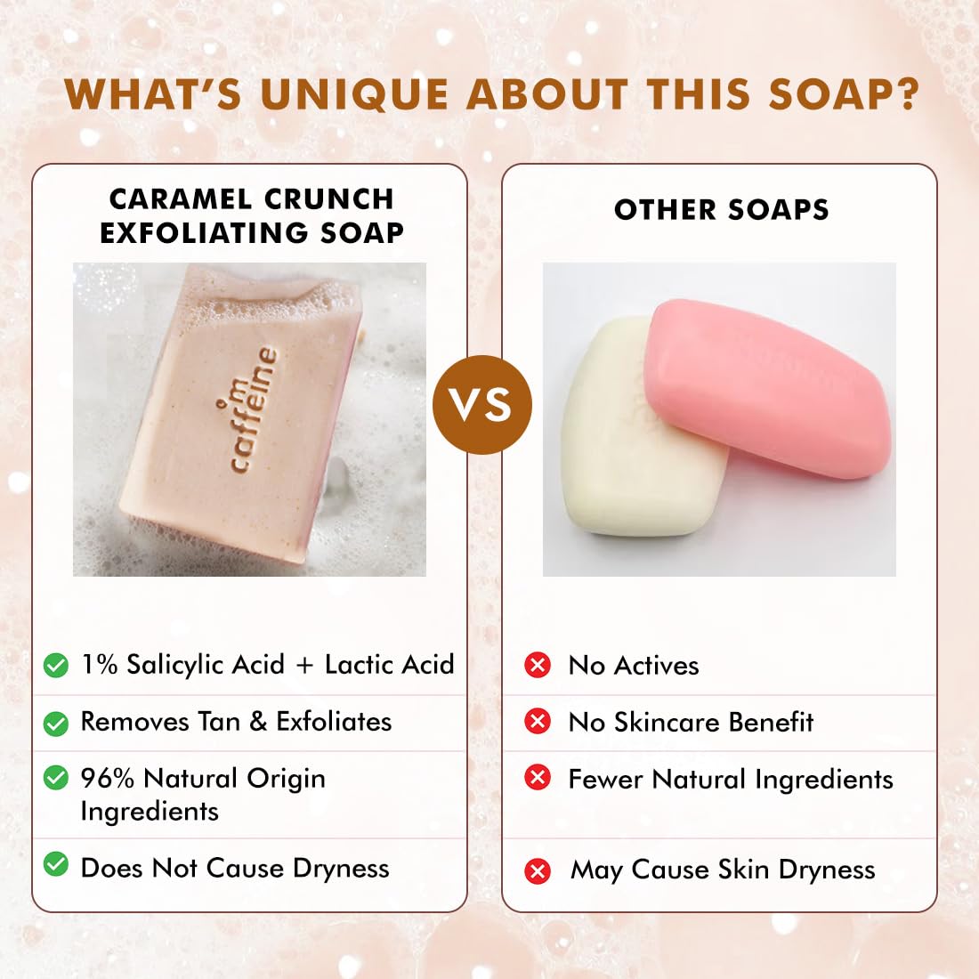mCaffeine Exfoliating Tan Removal Soap - 1% Salicylic Acid & Lactic Acid - Pack of 3x100g | Coffee & Exfoliating Particles - Soft, Glowing Skin | Sweet Caramel