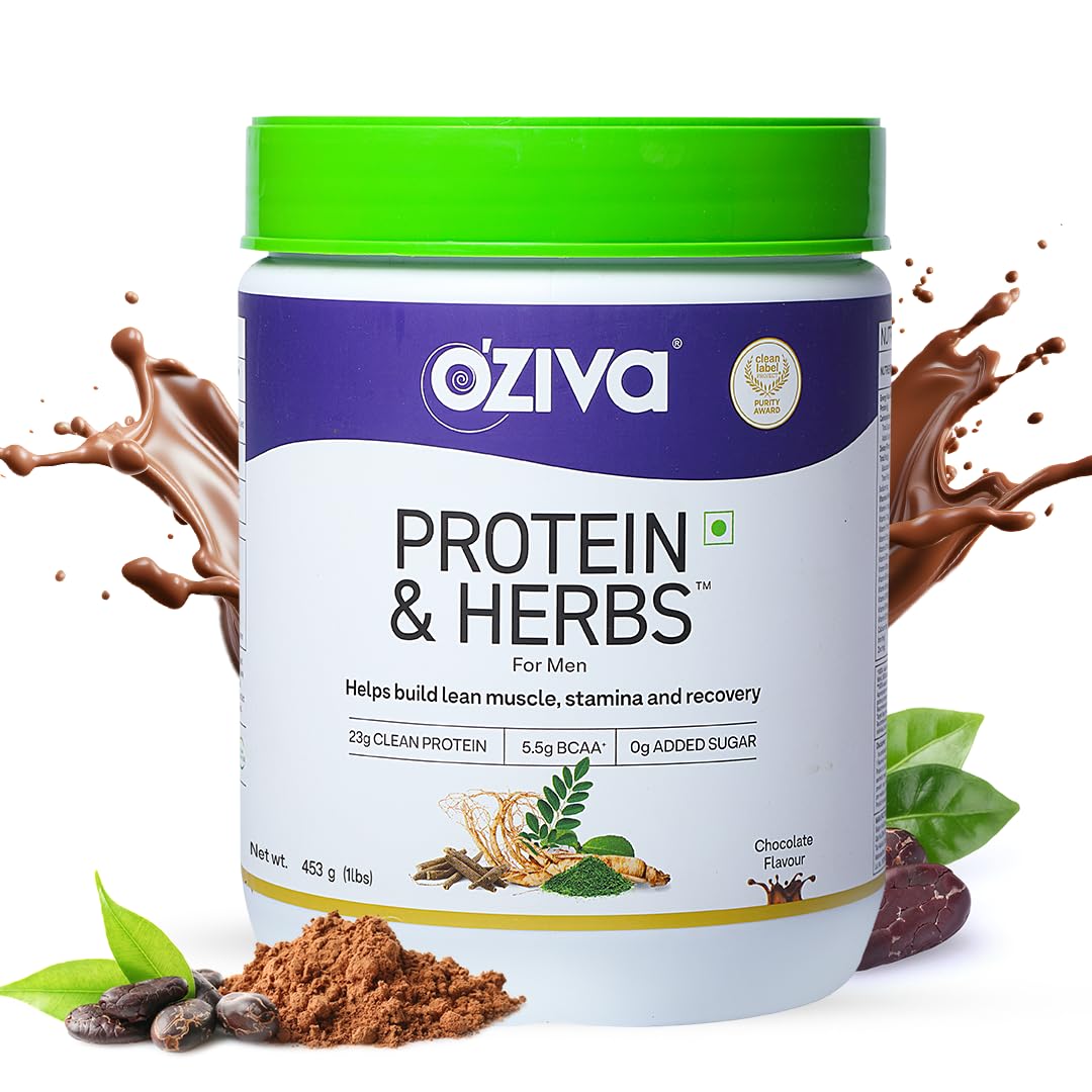 OZiva Protein & Herbs for Men, Chocolate, 16 Servings, 500 g Chocolate 1.1 lbs