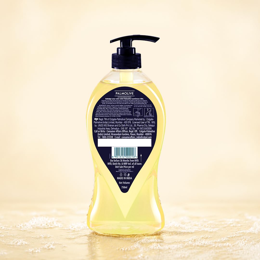 Palmolive Luminous Oil Invigorating Body Wash, 750ml Pump Bottle, 100% Natural Macadamia Oil & Peony Extracts For Everyday Freshness & Radiant Skin, PH Balanced